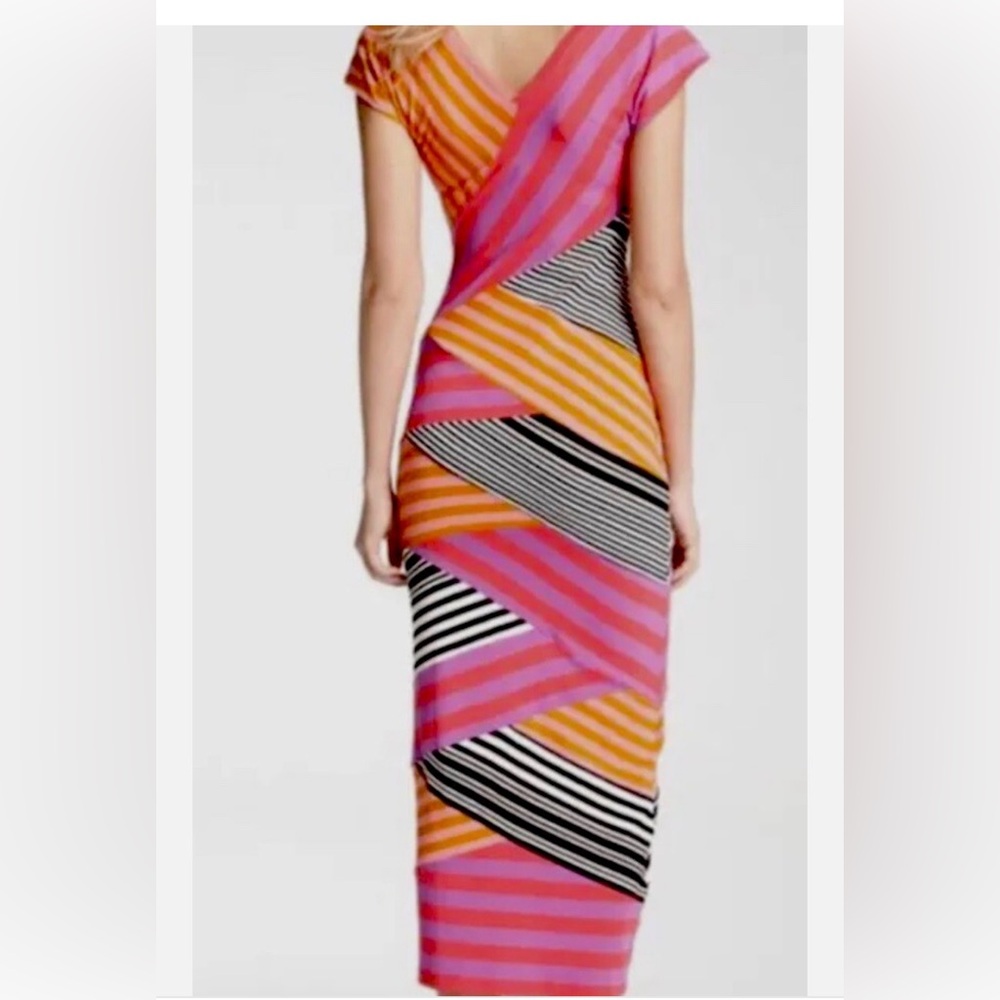 Nicole Miller Pink and Orange Striped Midi Dress - Picture 2 of 5